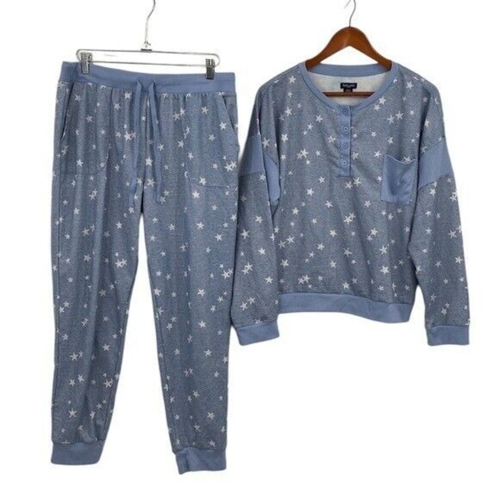 Splendid Loungewear Pajama 2 Piece Set Women Size XL Blue Drawstring Long Sleeve